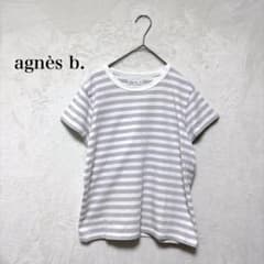 ★agnes b.　半袖Tシャツ　ボーダー柄　カジュアル　白　紫　T2　M相当