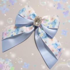 たらりんヘアリボン ヘアゴム 1663 あじさい ブルー 青 花柄 紫陽花