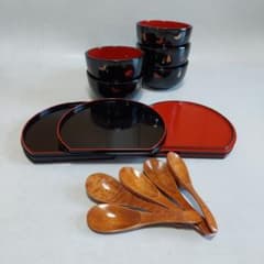 未使用 どんぶり椀 漆器風 丼 盆 匙 5客セットのサムネイル