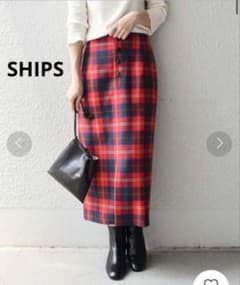 【美品】SHIPS チェックロングスカート　赤のサムネイル