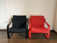 IKEAポエング　ローバッグパーソナルチェアチェア　黒 赤 2脚セット POÄNG ポエング ローバックパーソナルチェア, レッド/ヴィースレ