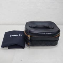 CHANEL ビコローレ バニティ ポーチ 黒 レザー キルティング 保存袋 