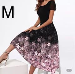 即日発送★インスタ映え★ 桜3D★花柄，イブニングワンピ，大きい，体型カバーのサムネイル