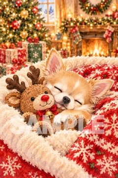2062 チワワ クリスマス デジタルアート 2L判 トナカイ かわいい 犬