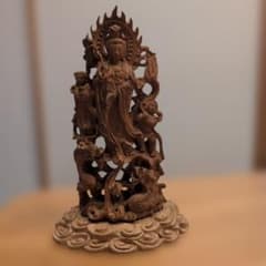 【お値下げ】木彫　観音菩薩　木製　龍　彫刻　仏像　天女　置物　オブジェ 木彫 観音菩薩像 龍 雲台付 仏像 オブジェ - メルカリ