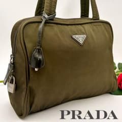 PRADA プラダ ハンドバッグ トートバッグ 肩掛け カーキ 三角ロゴ
