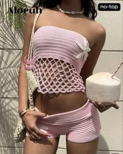 ピンクネット編みセパレート水着 上下セット SHEINのサムネイル
