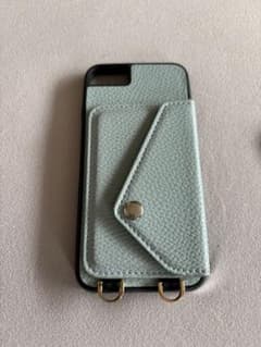 iPhone SE用　スマホケース ショルダー付き カード収納 ライトブルーのサムネイル