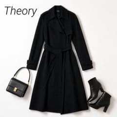 Theory ロングコート ブラック ベルト付 美シルエット 上質 高級感 S