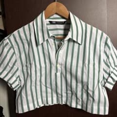 ZARA ストライプ柄 半袖シャツ グリーンのサムネイル