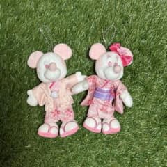 Disney ミッキー ミニー 和装 桜ぬいぐるみキーホルダー 約15cm ペアのサムネイル