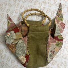 和装用バッグ 竹持ち手 花柄 グリーン系のサムネイル
