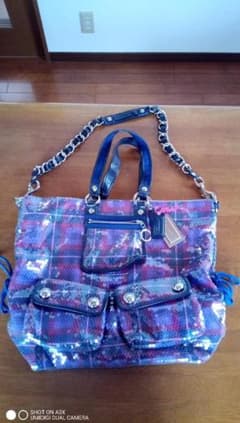 M1754 COACH ポピー スパンコール 2WAY トートバッグ チェック柄 
