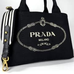 美品✨PRADA カナパS 2way ショルダー ストライプ 黒キャンバス - メルカリ