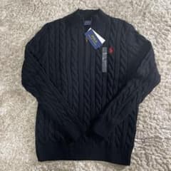 【新品・未使用】ポロラルフ ローレン 半袖ケーブルニットセーター ブラック S 新品未使用 ポロラルフローレン ハーフジップ ケーブルニット ブラック