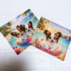 ガーゼハンカチ ハンドメイド パネル生地 犬柄 パピヨン 2枚セット