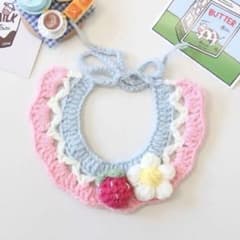 ⭐︎数量限定 ハンドメイド 犬猫用 ニット首輪 いちご お花 パステルのサムネイル