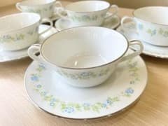 【希少】ノリタケ 439 ETNA スープカップ5客 美品 ブルーの小花×銀彩 希少】ノリタケ 439 ETNA スープカップ5客 美品 ブルーの小花×銀彩
