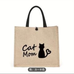 おしゃれな漫画猫の文字プリントリネントートバッグのサムネイル
