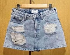 デニムスカート ハイウエストダメージスカートライクデニムショートパンツのサムネイル