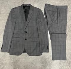 極美品】クリーニング済 スーツ セットアップ グレー チェック 92A5 M