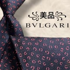 BVLGARI ブルガリ ネクタイ レッド ドット セッテピエゲ 薄生地 総柄 美品✨】ブルガリ 総柄 ドット風 ネイビー レッド セッテピエゲ