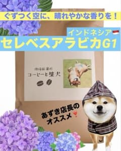 珈琲豆　自家焙煎 セレベスアラビカG1 インドネシア　トラジャ　100g 柴犬のサムネイル