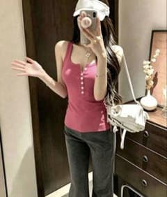 フロントボタン タンクトップ ホットピンクのサムネイル