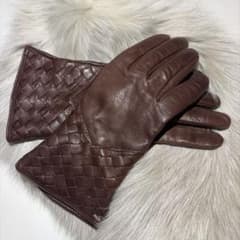 ALPOイタリア製カシミヤレザー編み手袋グローブ本革茶ブラウン - メルカリ