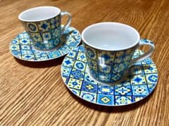 【新品・未使用】マヨリカタイル模様カップ&ソーサー2客セットのサムネイル