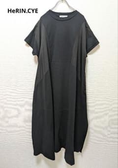 HeRIN.CYE 半袖 異素材ドッキング カットソーワンピース ブラック HeRIN.CYE 半袖 異素材ドッキング カットソーワンピース ブラック