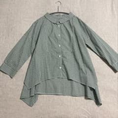 깅엄 체크 블라우스 그린 7분 소매