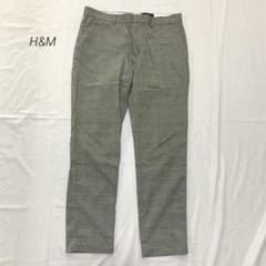 H&M 글렌 체크 슬럭스 바지 스키니 핏 화이트 × 블랙
