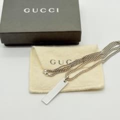 美品】 グッチ プレート ネックレス ダブルボールチェーン シルバー