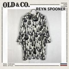 Reyn Spooner　ギター柄 アロハシャツ XL 総柄 レーヨンのサムネイル