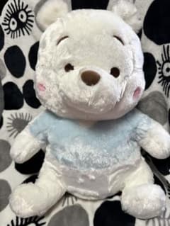 クマのぬいぐるみ 約30cm ホワイト・水色 くまのぷーさんのサムネイル