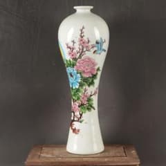 パステル牡丹花鳥紋の梅瓶 景徳鎮 陶磁器 装飾品 現代工芸品 美術品 置物