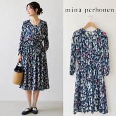 極美品 ミナペルホネン fog カシミヤ混 コットン ガーゼ ワンピース 総柄 希少 ミナペルホネン fog カシミヤ混 コットン ガーゼ ワンピース 総柄
