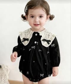 Baby女の子用服 黒リボン刺繍のサムネイル