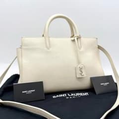 【極美品】サンローラン カバ リヴゴーシュ 2way ハンドバッグ ホワイト 極美品】サンローラン カバ リヴゴーシュ 2way ハンドバッグ ホワイト