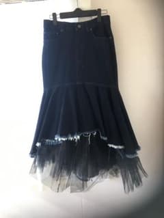 IRREGULAR HEM LAYERED DENIM SKのサムネイル
