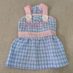 犬服 BABY刺繍 水色とピンクのチェックのサムネイル
