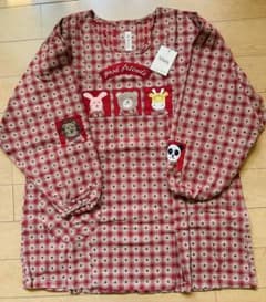 【新品未使用】保育士エプロン 割烹着 スモックチェック柄 アニマル刺繍のサムネイル