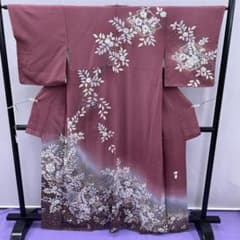 ☆4630☆ 訪問着 袷 辻が花 絞り染め 暗い赤紫色 少し訳あり - メルカリ