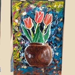 チューリップの鉢植えを描いたアクリル画作品のサムネイル