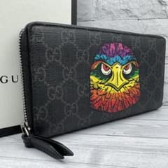 【極美品】グッチ 長財布 アニマリエ イーグル GGスプリーム ブラック　レザー 極美品】グッチ 長財布 アニマリエ イーグル GGスプリーム ブラック