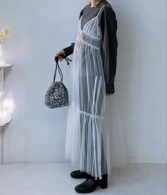 AS KNOW AS plus 튤 캐미 원피스 아이보리 레이어드