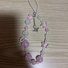 ハンドメイド ビーズストラップ ピンクのサムネイル