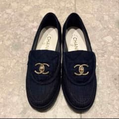 シャネルCHANEL ターンロック ローファーデニムネイビー36ハーフ試着