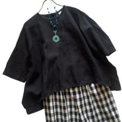 美品✨ 25SS かぐれ リネン ブラウス ワイドシルエット ネイビー